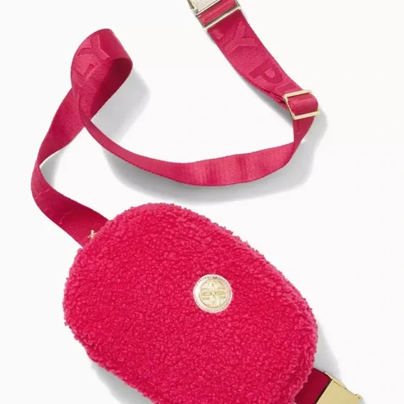 NWT Lilly Pulitzer Jeanie Sherpa Belt Bag in Raspberry Rouge - Picture 4 of 10